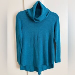 Kinross Cashmere Sweater Funnel Neck Tunic High Low Carribean Blue Quiet Luxury